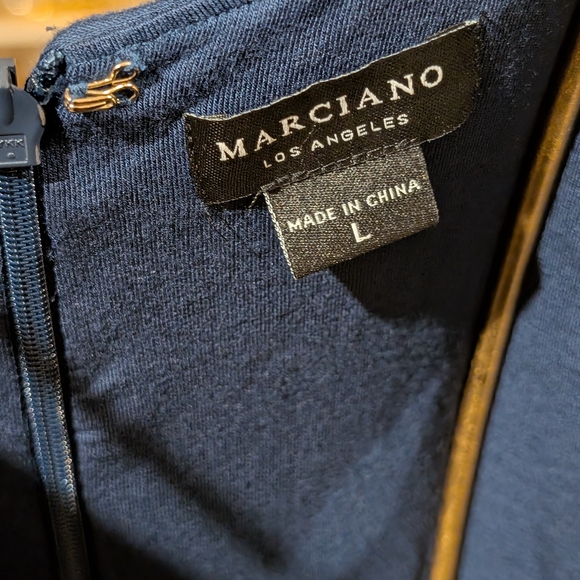 Marciano By Guess, Women's Midnight Blue Ruched Midi Dress, Size L - Picture 3 of 5